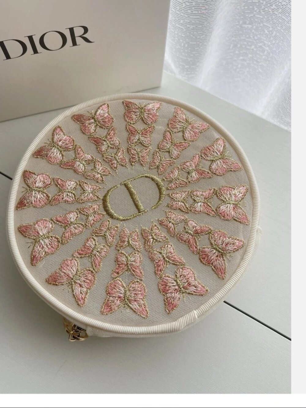 Dior Embroidered Butterfly Mesh Makeup Bag Cosmetic Pouch NIB
